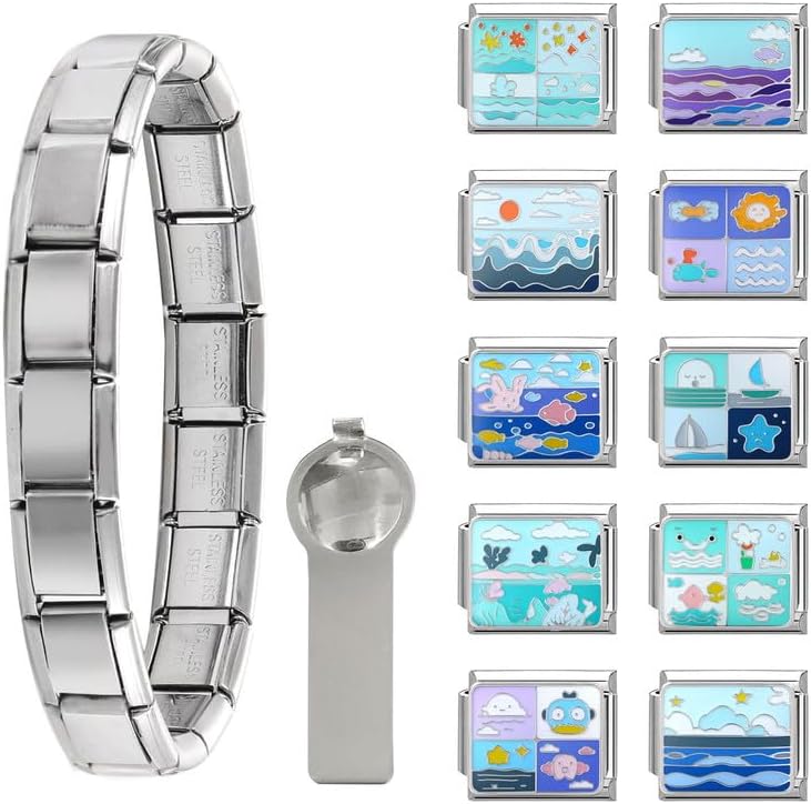 Loozykit Store Italian Charm Bracelet Sets with 1Pcs Start Bracelet,10Pcs Module Charms and Opening Tool DIY Removable Charms Stainless Steel Links Jewelry Gifts - Image 1